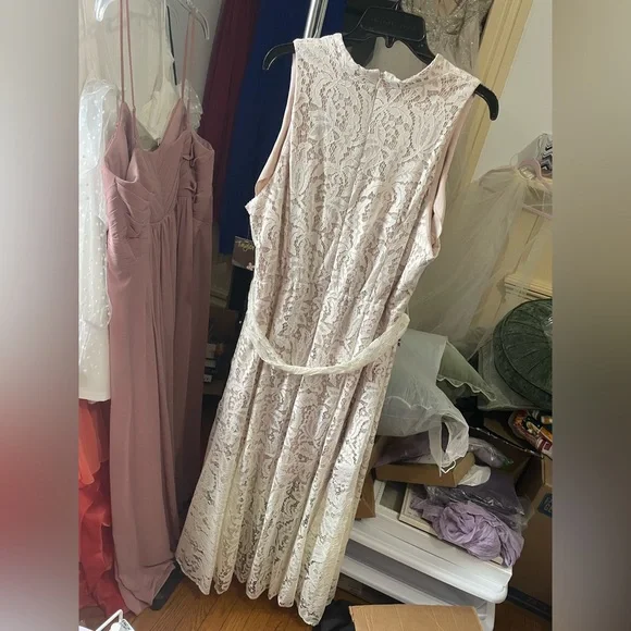 Ivory & Nude Lace High-Low Dress - Picture 6 of 7